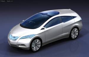 La partie avant de ce concept-car <b>Hyundai i-Blue</b> est futuriste est originale, avec une calandre allume et des optiques avant trs effiles.